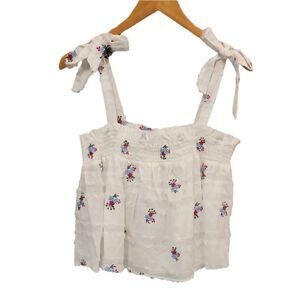 NWOT Gianni Bini GB White Floral Embroidered Tie Strap Tank Semi Cropped Top XL